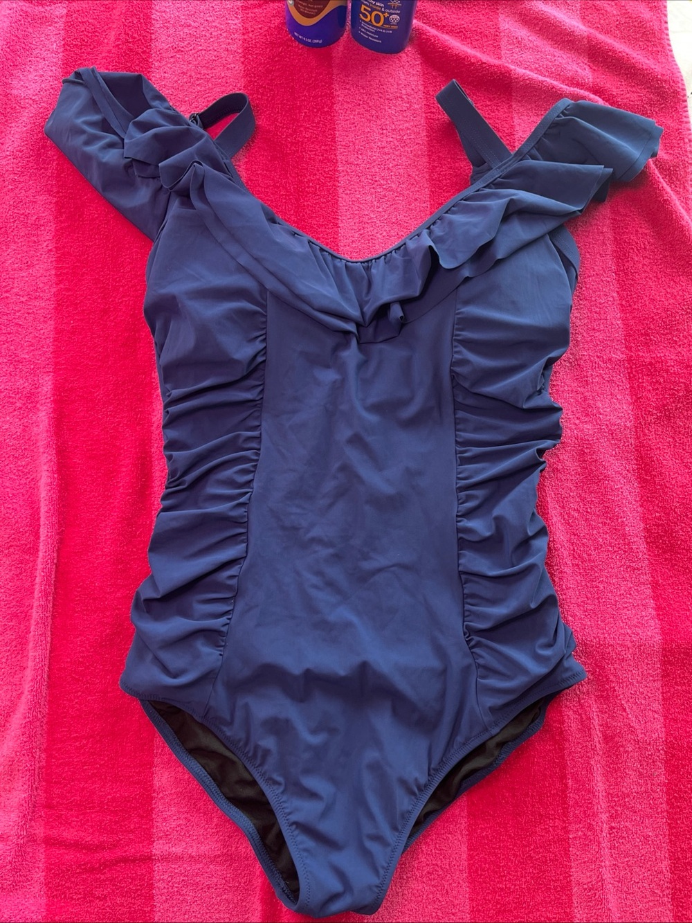 Profile By Gottex Navy Blue Ruffled One-Piece Swimsuit